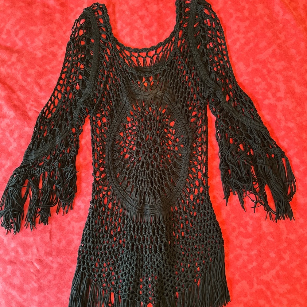 Black Crochet Fringe Top - Picture 2 of 11